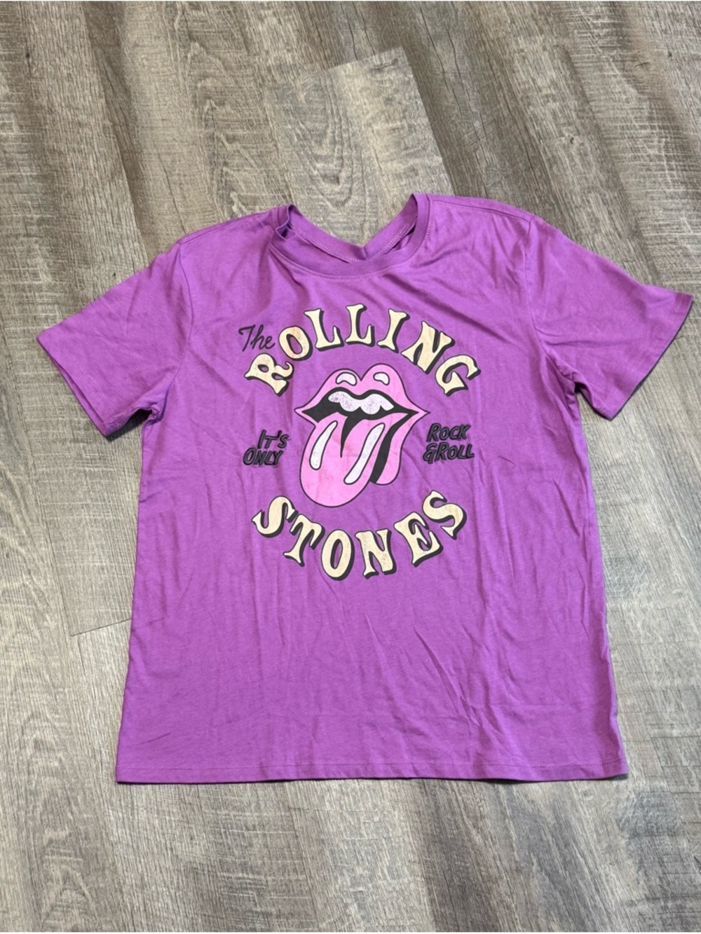 The Rolling Stones Purple Logo Tee with Pink Tongue Graphic